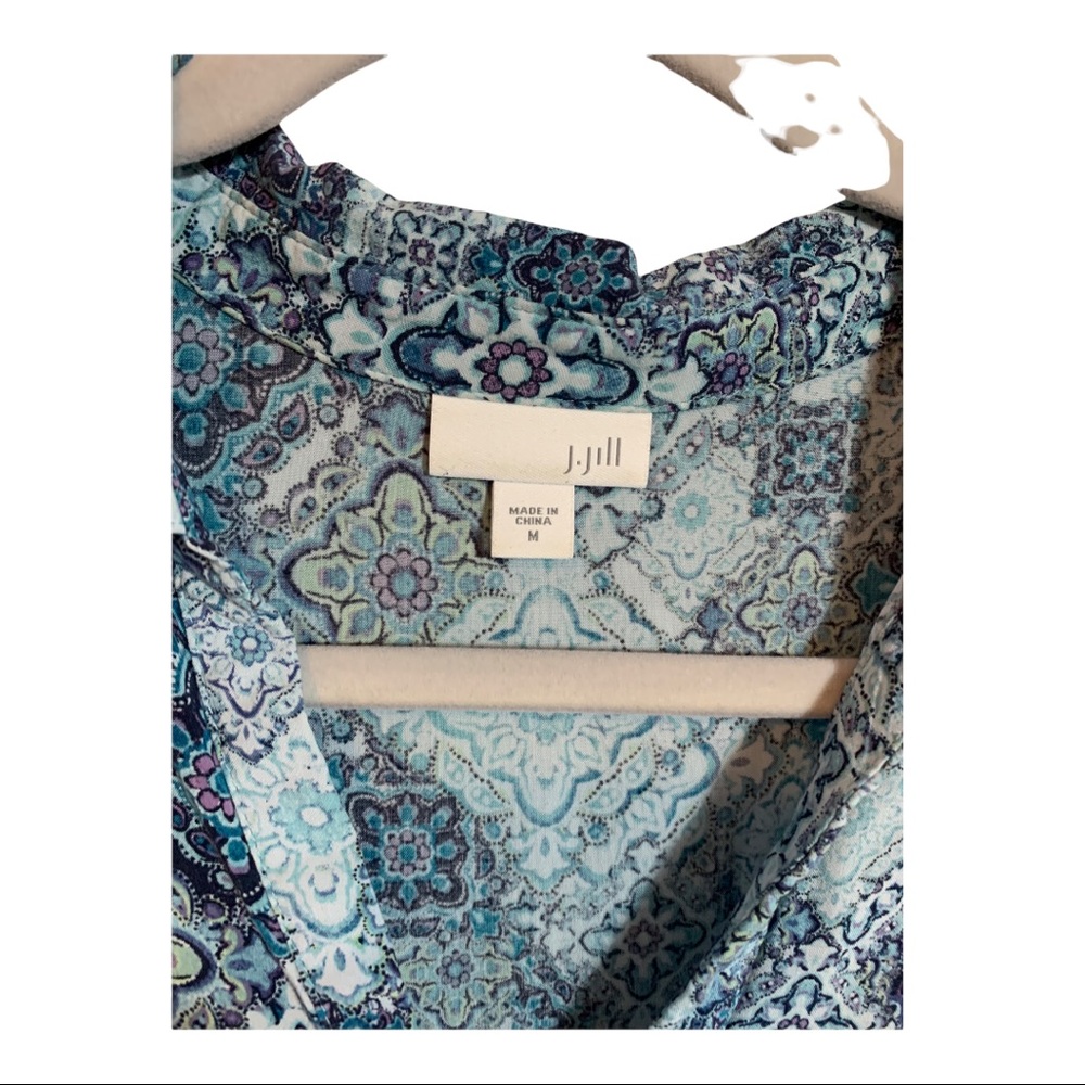 J Jill M Medium Blouse Tunic Button Top Purple Blue Pattern Collar. - Picture 3 of 4